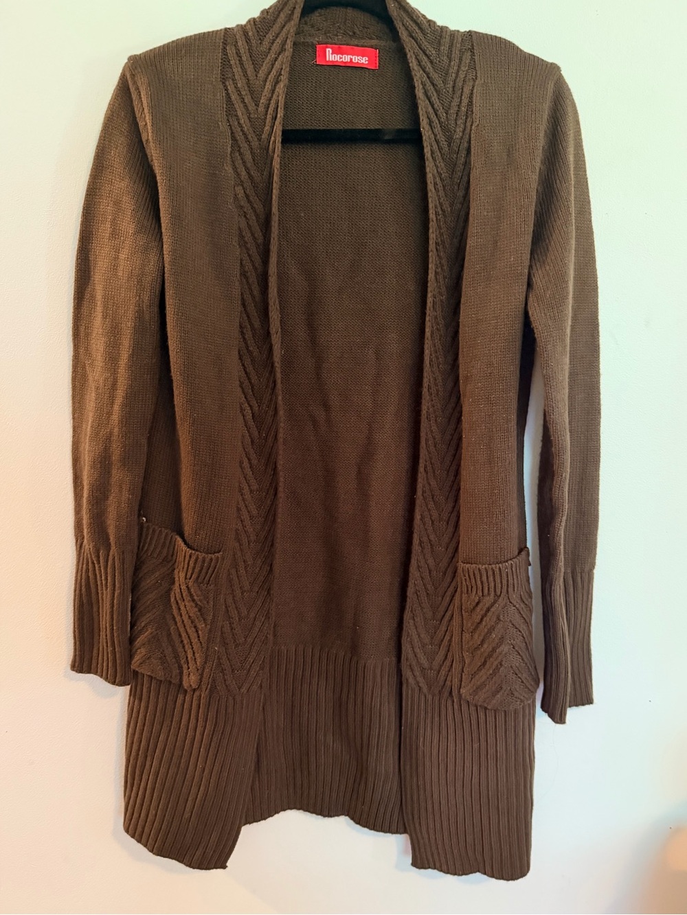 Brown Open-Front Cable Knit Women's Cardigan